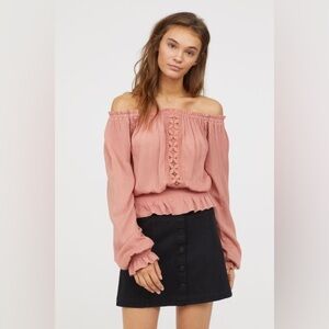 H&M Dusty Rose Off-Shoulder Peasant Blouse